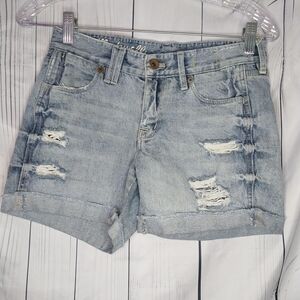 Madewell Distressed Light Blue Denim Raw Rolled Hem Shorts